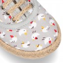 CHICKS print canvas little laces-up shoes espadrille style for kids.