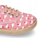 CHICKS print canvas little laces-up shoes espadrille style for kids.