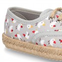 CHICKS print canvas little laces-up shoes espadrille style for kids.