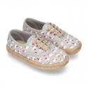 CHICKS print canvas little laces-up shoes espadrille style for kids.