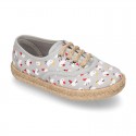 CHICKS print canvas little laces-up shoes espadrille style for kids.