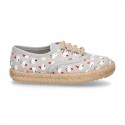 CHICKS print canvas little laces-up shoes espadrille style for kids.