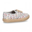 CHICKS print canvas little laces-up shoes espadrille style for kids.