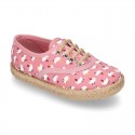 CHICKS print canvas little laces-up shoes espadrille style for kids.