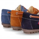 Classic suede leather Boat shoes with shoelaces and driver type soles for Spring summer.