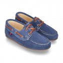 Classic suede leather Boat shoes with shoelaces and driver type soles for Spring summer.