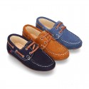 Classic suede leather Boat shoes with shoelaces and driver type soles for Spring summer.