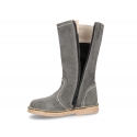 Knee high boot shoes countryside style with zipper in suede leather.