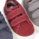 WASHED Cotton Canvas Sneaker with double velcro strap.