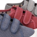 WASHED Cotton Canvas Sneaker with double velcro strap.