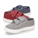 WASHED Cotton Canvas Sneaker with double velcro strap.