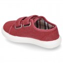 WASHED Cotton Canvas Sneaker with double velcro strap.