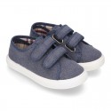 WASHED Cotton Canvas Sneaker with double velcro strap.