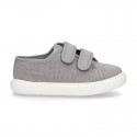 WASHED Cotton Canvas Sneaker with double velcro strap.
