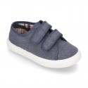 WASHED Cotton Canvas Sneaker with double velcro strap.