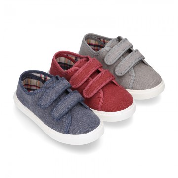 WASHED Cotton Canvas Sneaker with double velcro strap.
