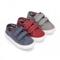 WASHED Cotton Canvas Sneaker with double velcro strap.