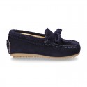 Suede leather Moccasin shoes with bows for little KIDS.