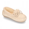 Suede leather Moccasin shoes with bows for little KIDS.