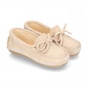 Suede leather Moccasin shoes with bows for little KIDS.