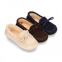 Suede leather Moccasin shoes with bows for little KIDS.