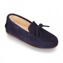 Suede leather Moccasin shoes with bows for toddler kids.