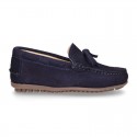 Suede leather Moccasin shoes with bows for toddler kids.