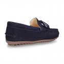 Suede leather Moccasin shoes with bows for toddler kids.