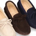 Suede leather Moccasin shoes with bows for toddler kids.