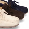 Suede leather Moccasin shoes with bows for toddler kids.