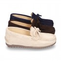 Suede leather Moccasin shoes with bows for toddler kids.