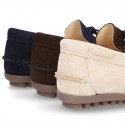 Suede leather Moccasin shoes with bows for toddler kids.