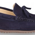 Suede leather Moccasin shoes with bows for toddler kids.