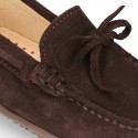 Suede leather Moccasin shoes with bows for toddler kids.