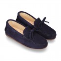 Suede leather Moccasin shoes with bows for toddler kids.