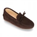 Suede leather Moccasin shoes with bows for toddler kids.