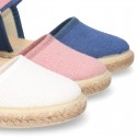 LINEN canvas espadrille shoes with buckle fastening.