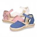 LINEN canvas espadrille shoes with buckle fastening.