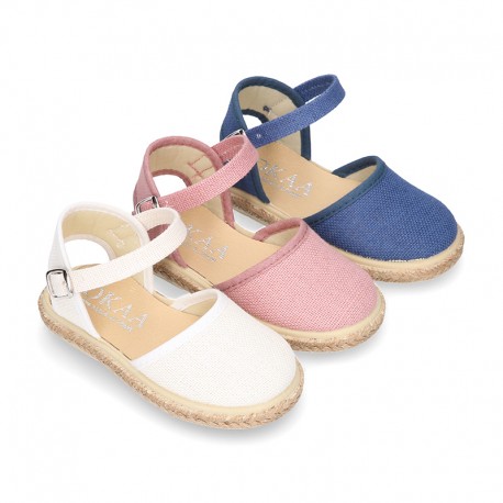 LINEN canvas espadrille shoes with buckle fastening.