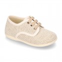 Little LINEN canvas Laces up shoes in NATURAL color.