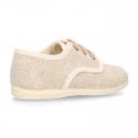 Little LINEN canvas Laces up shoes in NATURAL color.