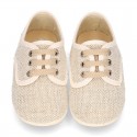 Little LINEN canvas Laces up shoes in NATURAL color.