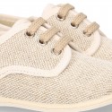 Little LINEN canvas Laces up shoes in NATURAL color.