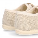 Little LINEN canvas Laces up shoes in NATURAL color.