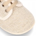 Little LINEN canvas Laces up shoes in NATURAL color.