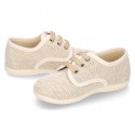 Little LINEN canvas Laces up shoes in NATURAL color.