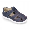 New Washable leather sandal shoes with velcro strap and toe cap design.