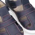 New Washable leather sandal shoes with velcro strap and toe cap design.
