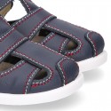 New Washable leather sandal shoes with velcro strap and toe cap design.