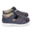 New Washable leather sandal shoes with velcro strap and toe cap design.